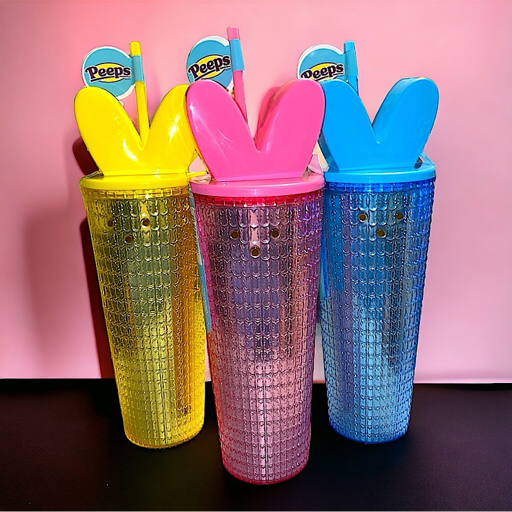 PEEPS Double Wall Drink Tumblers - Set of 3 Pink, Yellow & Blue